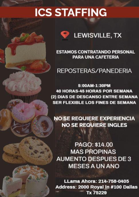 Pastry/bakery staff wanted in cafeteria