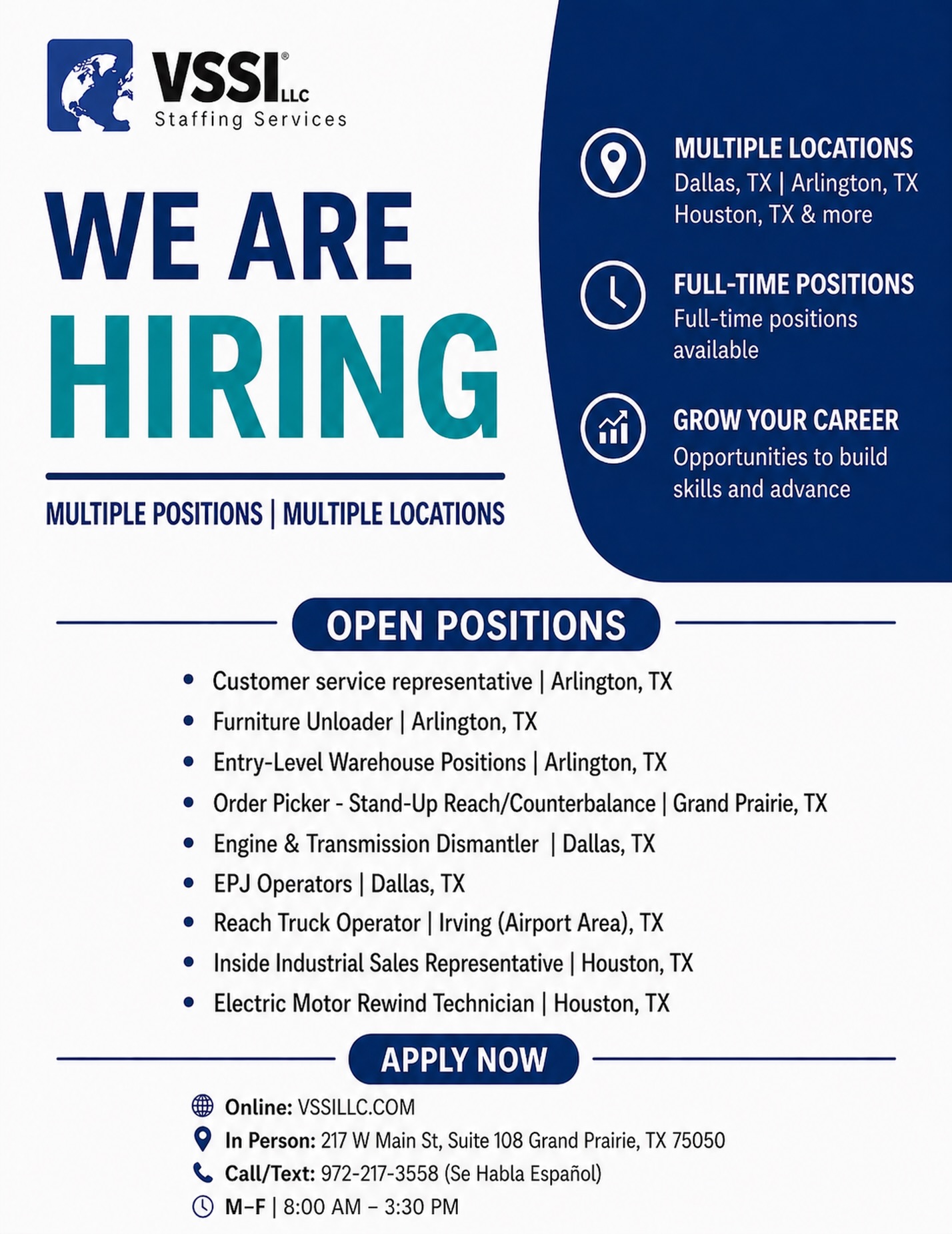 VSSI Staffing Services – Openings in Multiple Locations (TX)